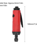 Heavy Hitter Pneumatic Air Die Grinder Turning 18000 RPM with red housing and black collet, 185mm size for precision work.