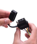 Hands holding 17.5 Inch 4 Pin To 4 Pin Trailer Light Wiring Connector Adapter Y Splitter Cable Extension with cap