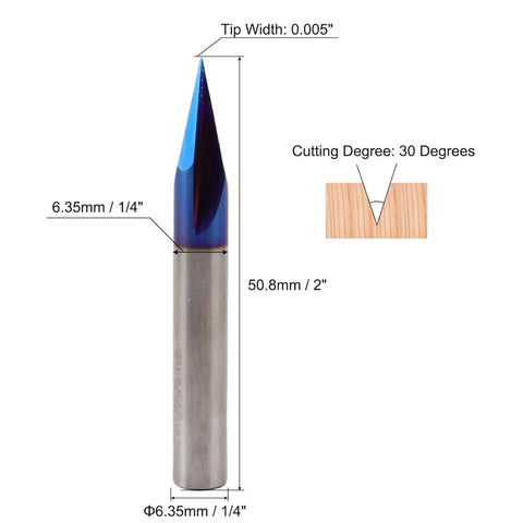 Durable Nano Coated 3 Flute Carbide V Groove Router Bit With 1/4 Inch Shank And 30 Degree Angle for precision engraving