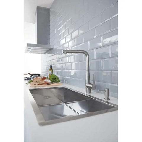 Cosmopolitan Stainless Steel Soap Dispenser With InfinityFinish Top Refill Brass Head And Flange 15 oz in modern kitchen