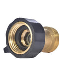 Heavy Duty Brass Garden Hose Shut Off Valve 3/4 Inch One Way Restricted Flow Stop shown from side view