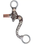 Decorative metal bit with floral engravings, not directly related to "Small Floral Correction Mouth Guard For Sports Medicine Black Five And A Quarter Inch Mouth Opening And Five And Three Quarters Inch Cheek Coverage Pro Grade Teeth And Jaw Protector Built For Athletes Dentist Approved"