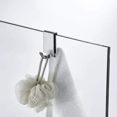 Double Hooks For Glass Shower Door Over The Bathroom Glass Wall 0.31-0.39 Inch Brushed Stainless Steel 304 holding towel and sponge
