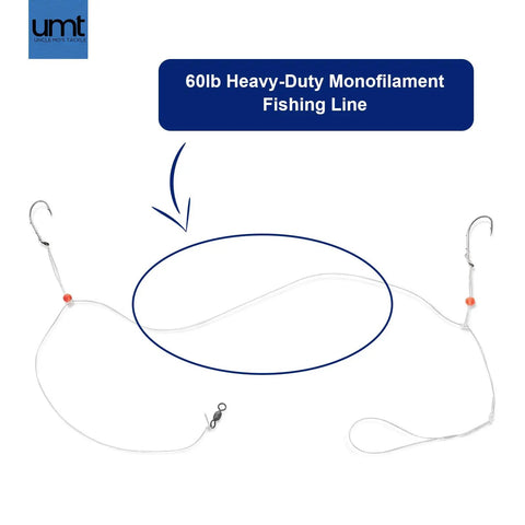 Hi Lo Fierce Series Sea Bass Rig Pack with 10 Hand Tied Black 3/0 Baitholder Hooks, 30Lb Mono Leader, 36 Inch Dropper in white background