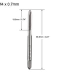 M4 X 0.7mm High Speed Steel Machine Tap 3 Flute Straight Taps metalworking tool image with dimensions visible