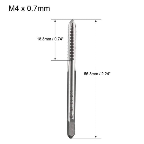 M4 X 0.7mm High Speed Steel Machine Tap 3 Flute Straight Taps metalworking tool image with dimensions visible