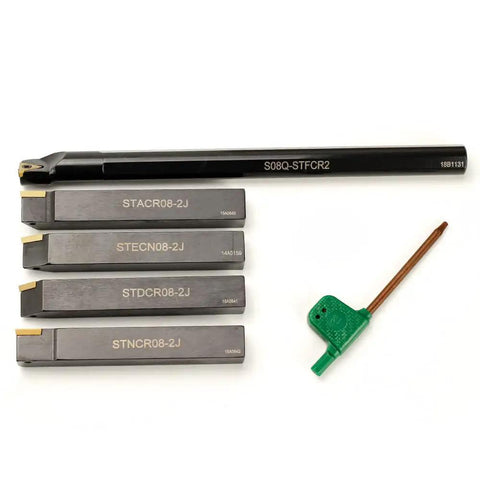 Five Piece Indexable Lathe Tool Set With Half Inch Shank Including Four Carbide Turning Tool Holders And One Boring Bar