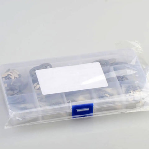 400 Piece Stainless Steel Retaining Ring Set M1.5 to M15 E Shaped Snap Ring Kit in plastic storage box, sealed packaging