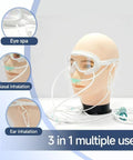Mannequin wearing 3-In-1 Hydrogen Inhalation Goggles For Eye Heat, Massage And H2 Care with attached tubes for eye, nasal, ear use