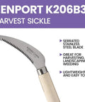Berry Knife And Weeding Sickle With Lightweight Wood Handle, Stainless Steel Garden Tool Featuring A 4 Inch Deep Serrated Blade