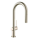 hansgrohe Talis N Pull Down Kitchen Faucet, Modern, Magnetic Hand Sprayer, 1-Handle, 1.75 GPM, Polished Nickel, 72865831 side view