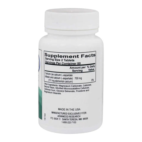 Calcium Aspartate Tablets 350 Mg Dietary Supplement for Daily Wellness Boost 100 Count bottle back label