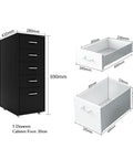 Lockable Five Drawer Metal File Cabinet For Legal And A4 Documents dimensions diagram