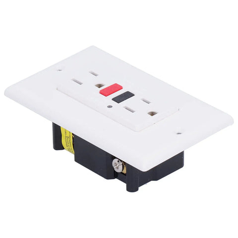 Heavy Hit Smart GFCI Outlet With Built Tough Safety Shutters And Slick 15 Amp 120 V Wall Socket in white for indoor and outdoor use.