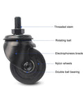 Heavy Duty Swivel Caster Wheels With Brakes M Threaded Stem No Noise Nylon Casters close-up showing components
