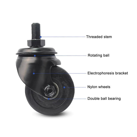 Heavy Duty Swivel Caster Wheels With Brakes M Threaded Stem No Noise Nylon Casters close-up showing components