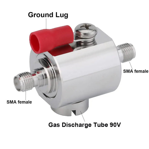 Lightning Arrestor Surge Protector For 50 Ohm Coax, SMA Female To SMA Female Bulkhead Connector, 0 To 6 GHz DC Pass with Ground Lug