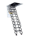 Smooth Operating Electric Attic Stair With Hassle Free Remote Control Telescopic Pull Down Loft Ladder Featuring Sturdy Safety Handrails And Space Saving Foldable Design 80 X 120 Cm showing opened ladder with black anti-slip steps.