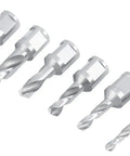 Six Piece HSS Drill Bit Set With 3/4 Inch Weldon Shank And 1 Inch Cutting Depth Fully Ground For Metal Wood And Aluminum