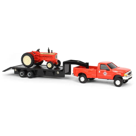 Die Cast Allis Chalmers D19 Tractor With Ford F 350 Pickup And Fifth Wheel Trailer Set One Sixty Fourth Scale Collectible Diecast Vehicle