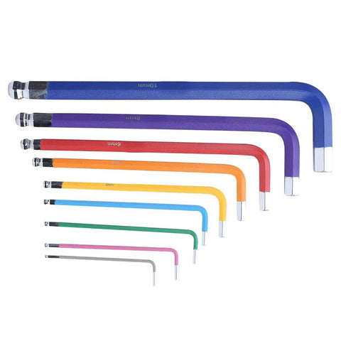 9 Piece Chrome Steel Hex Socket Wrench Set Color Coded CRV in various sizes, suitable for auto repair and mechanics.