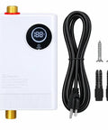 110V 3000W Tankless Electric Water Heater Keeps Things Zero Drama With Instant Hot Water Under Sink with LED display and accessories.