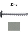 Side view of a galvanized hex head roofing screw with EPDM washer. 250 Count 10x2 Galvanized Hex Head Roofing Screws With EPDM Washer For Metal To Wood Siding Self Starting, Color Matched Heads For Durable Roof Installations