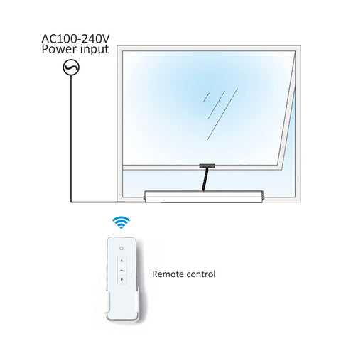 Diagram of Adjustable Electric Window Opener With Single Chain Actuator, Stroke From 3.94 Inches To 15.75 Inches, Built In Receiver, AC 100 To 240V