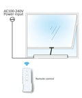 Plug And Play Automatic Electric Window Opener Motor With Chain Actuator, adjustable travel, remote control shown