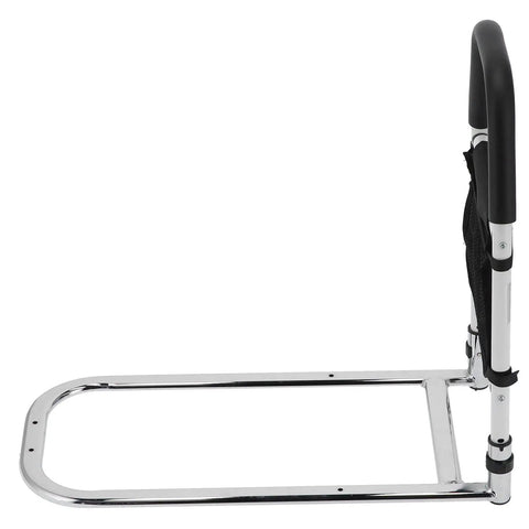 Side view of Bed Rails With Storage Bag And Assist Handle Grab For Seniors And Pregnant Folks, sturdy carbon steel frame.