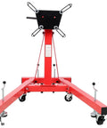 Heavy Duty Folding Engine Stand With Geared 360 Degree Rotating Head And Adjustable Mounting Arms Compact Garage Hoist in red.