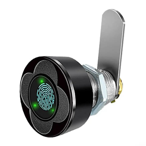 Slick Smart Drawer Fingerprint Lock With Lightning Fast Unlock And No Sweat Charging For Tv Console Bedroom Nightstand Shoe Rack And Office Locker In Rock Solid Aluminum Black setup, close-up view.