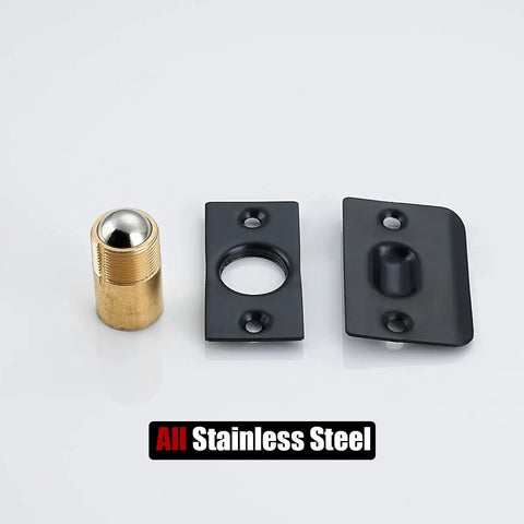 Stainless Steel Closet Door Ball Catch Hardware 2 Pack Adjustable with Strike Plate Black Finish on white background