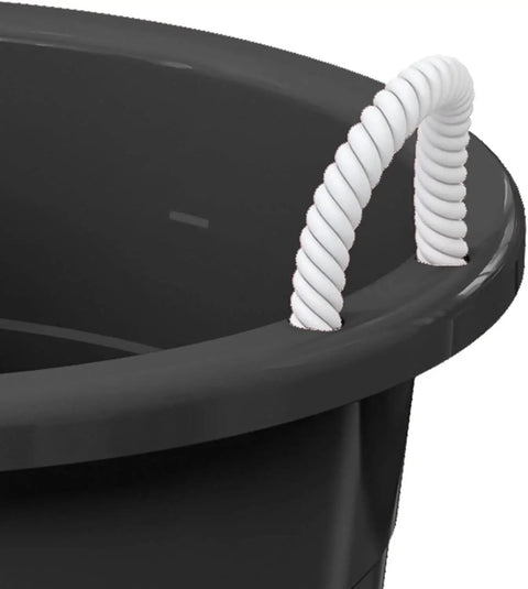 Close-up of 17 Gallon Heavy Duty Plastic Storage Bucket With Sturdy Rope Handle For Home Garden Garage Or Workshop Use