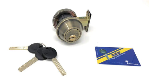 Boss Level Security Grade 2 Single Cylinder Deadbolt With Thumb Turn, Adjustable Backset 2 3/8 or 2 3/4, Antique Brass Finish