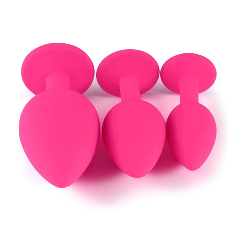 3 Piece Silicone Jeweled Anal Butt Plug Set With 3 Sizes Beginner Anal Trainer Kit Pink Silicone Plugs