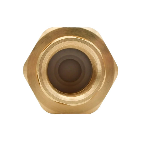 HYDRO MASTER brass dual check valve, 1/2" FNPT, solid brass hex body, end view