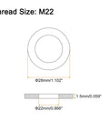 Real Deal Copper Flat Washers M22 25 Piece Set diagram showing dimensions and sizes for engineering projects.