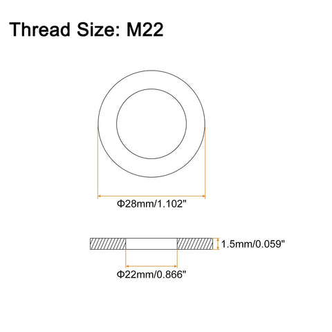 Real Deal Copper Flat Washers M22 25 Piece Set diagram showing dimensions and sizes for engineering projects.