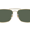 Front view of RBR0102S Caravan Reverse Sunglasses with gold frame and dark green lenses, showing concave lens design.
