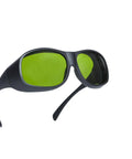 Legit Laser Safety Goggles For Hair Removal, black frame with green lenses designed for 755 808 and 1064 nm beam protection.