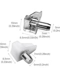 Clear Plastic Shelf Support Pins For Cabinets And Shelves Heavy Duty Wall Mount Pins with dimensions and design details.
