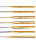 Heavy Duty 7 Piece Pin Punch Set In Gold Finish Made From Heat-Treated Alloy Steel Perfect For Watch Repair Machine Maintenance Jobs, 2x150mm