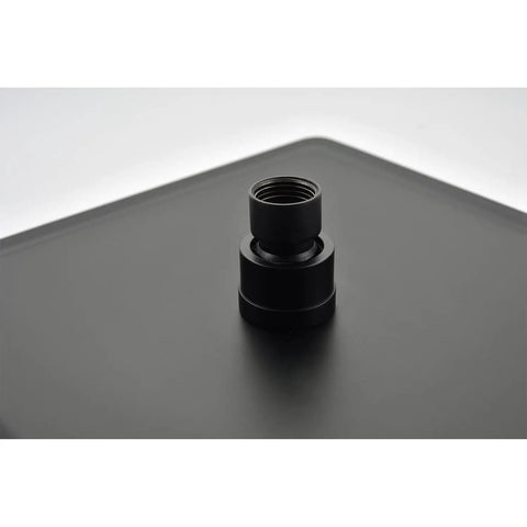 Shower System Combo with Hand Shower, 16-inch and tub spout, matte black connector fitting on a flat surface.