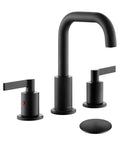 Matte Black 8 Inch Widespread Bathroom Sink Faucet With Pop Up Drain Modern High Arc Two Handle Vanity Faucet 360 Degree