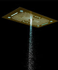 Premium Recessed Led Bluetooth Shower Combo With Heavy Duty Slide Rail 6 Way High Pressure Rainfall Tub Faucet Kit In Brushed Nickel showerhead with water flow.