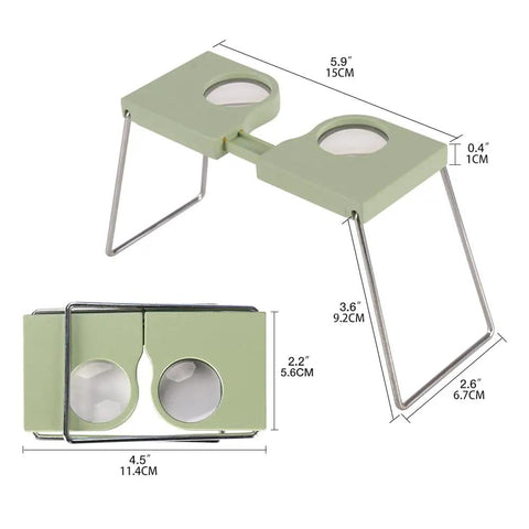 Wearable 4X Pocket Stereoscope With Adjustable 55-75 Mm Lens Distance, Ultra Lightweight Microscope For Field Examiners, Surveyors, Engineers And Architects, Durable Portable Magnifier For On-The-Go Inspections. Green folding pocket stereoscope, 5.9 x 2.6 x 0.4 in, with metal wire legs