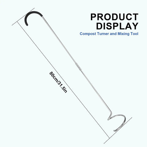 Premium Compost Aerator And Turning Tool For Garden Soil Mixers, stainless steel build, ergonomic polyamide handle, 80cm length.