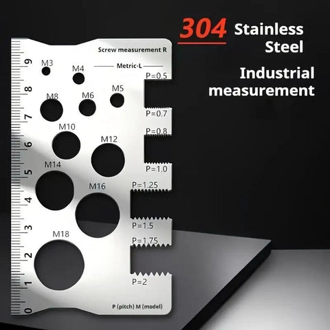 Durable Stainless Steel Screw Size Chart Caliper Thread Gauge Ruler For Threads And Distance Measurement Bolt And Nut Gauge