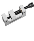 Heavy Duty Industrial Machine Vise Featuring Lightning Quick Adjust Slide Bar And Precise Beveled Jaws for CNC, silver construction.
